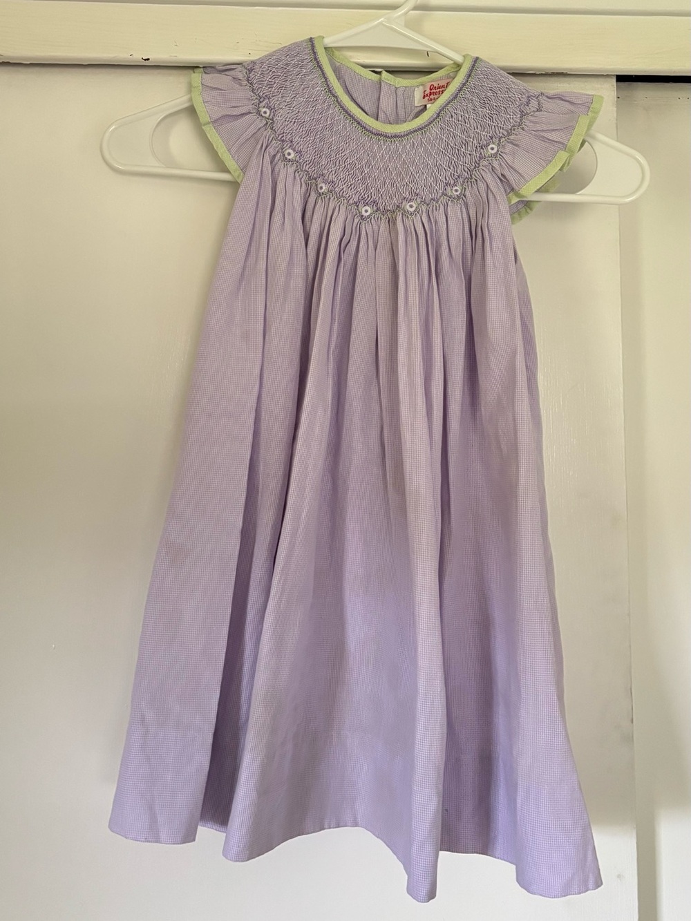 Classic Lilac Smocked Kids Dress with Green Trim Size 3